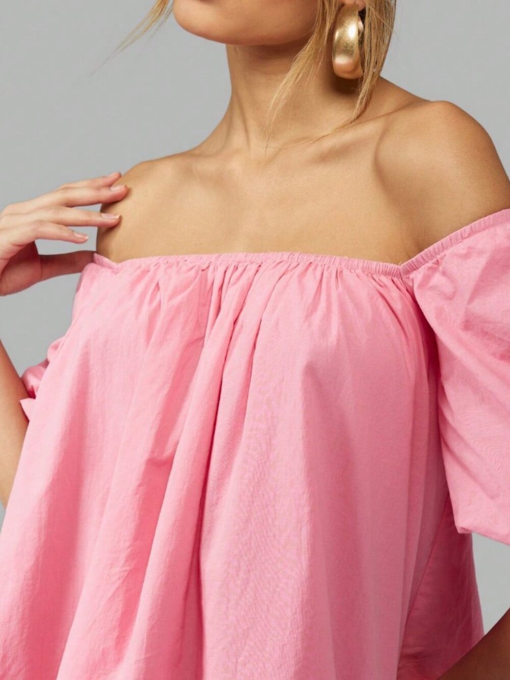 Pink Casual Women's Off-Shoulder Puff Sleeve Mini A-Line Party Dress - Picture 5 of 7